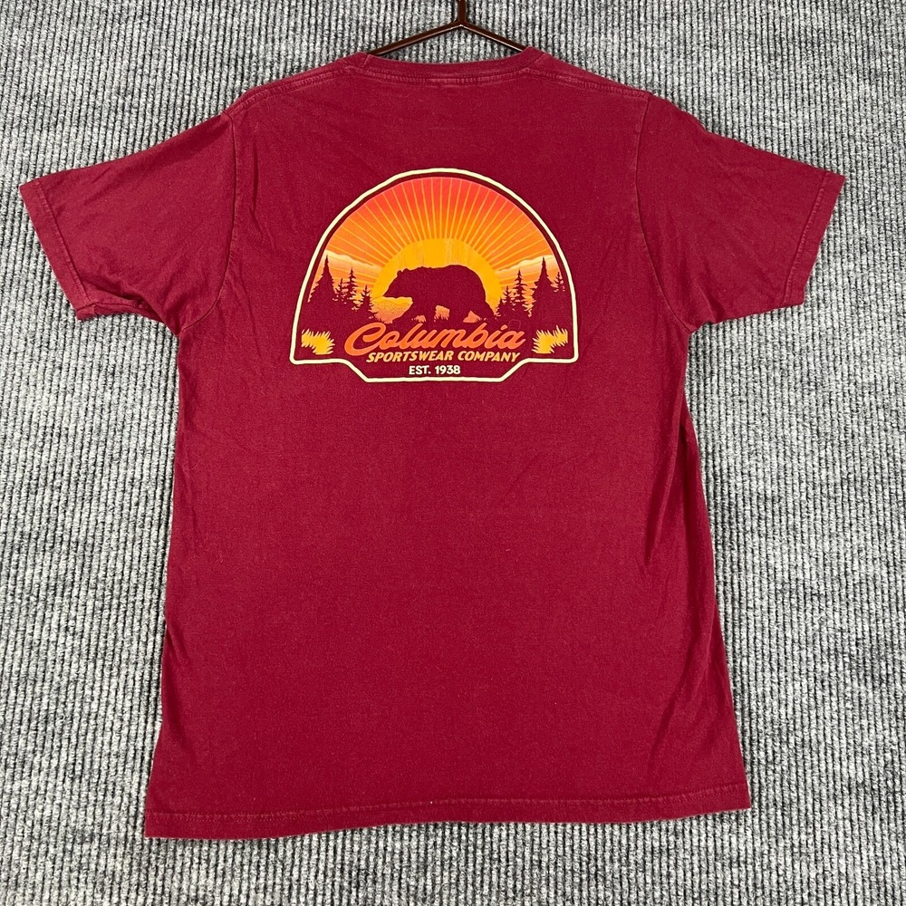 Columbia Mens Shirt Medium Red Short Sleeve Bear Hiking Outdoor Walking Light
